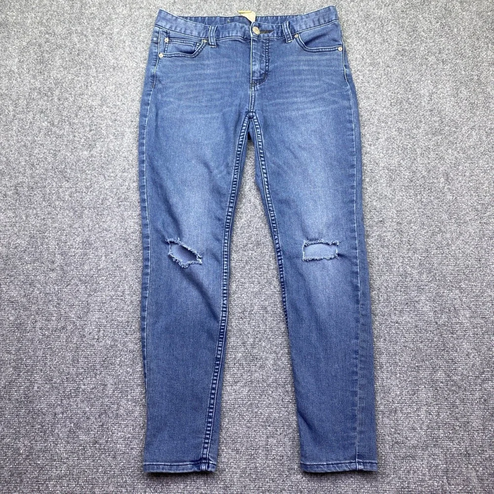 Free People Womens W27 Distressed Skinny Jeans Blue Ripped Knee Grunge